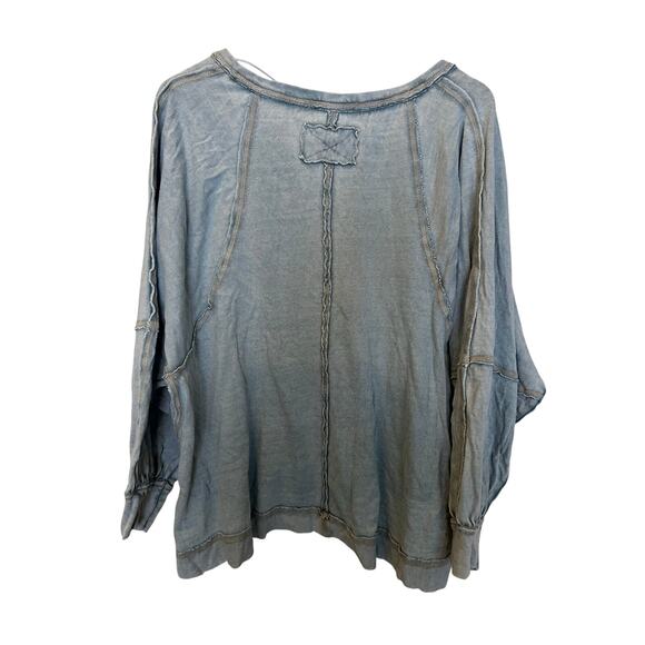 Free People We the Free Blue Oversized Slouchy Fit Tee Small Distressed Casual - Picture 5 of 8